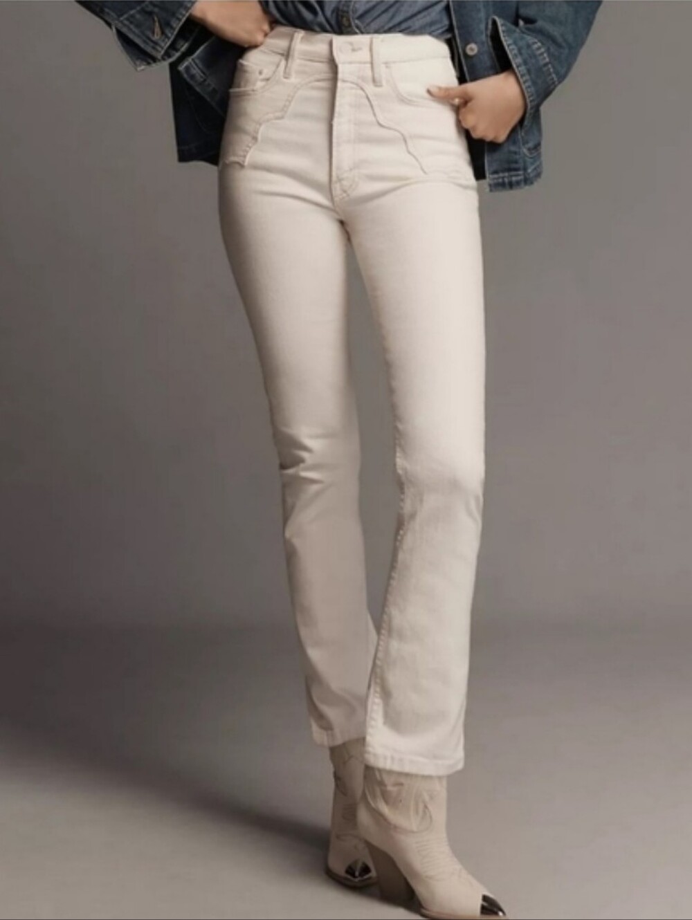 MOTHER SUPERIOR Buckle Bunny Rider Ankle Jeans Act Natural White Cream Size 25